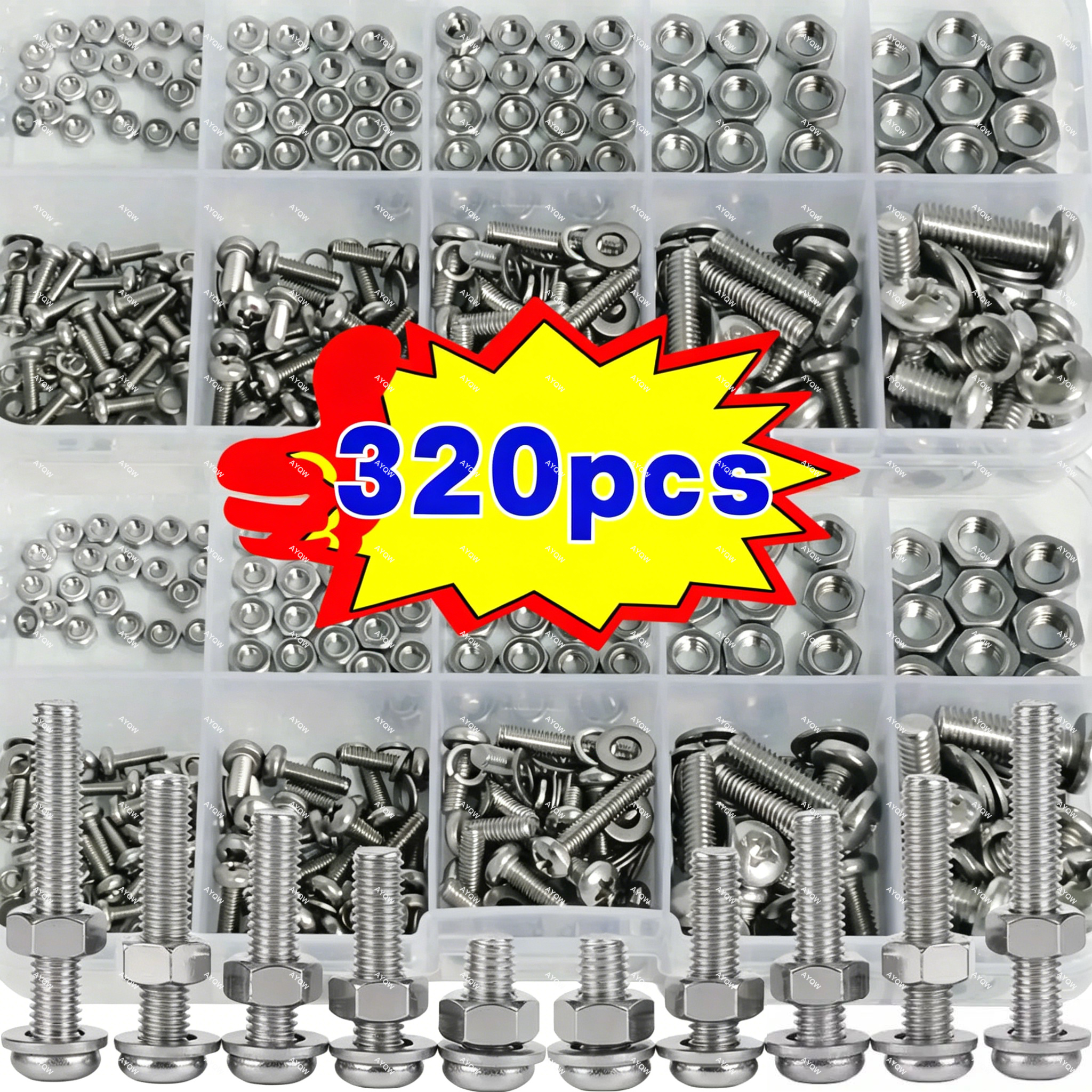 Furniture Joinery Hardware - 120/320-Piece Hex Nut and Bolt Set,