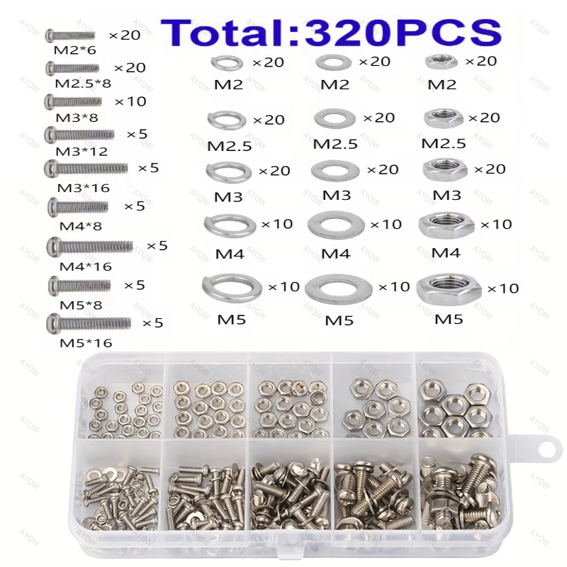 120/320-Piece Hex Nut and Bolt - Furniture Joinery Hardware ulasan dan harga